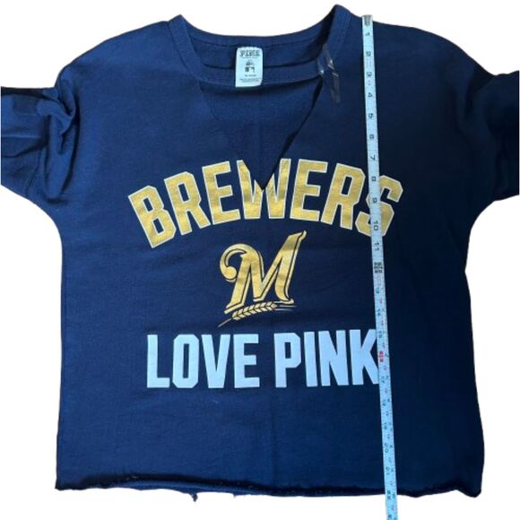 PINK Victoria's Secret Milwaukee Brewers Fleece Sweatshirt size XS Blue E56 - Picture 6 of 9